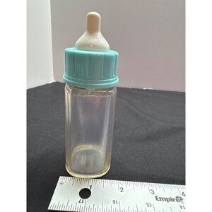Vintage Clear Baby Doll Play Bottle With Teal Cap & Hard Plastic Nipple